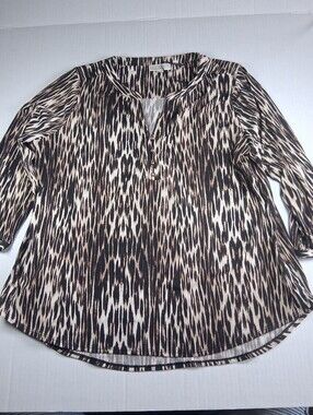 Dana Buchman Zebra Quarter Sleeve V-neck Blouse Size XL (Bin1)